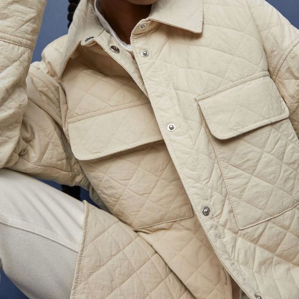 Cream Quilted Oversized Shirt Jacket